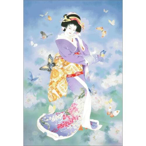 Gold Collection Counted Cross Stitch Kit Japanese Woman And Butterfly Beauty Purple Geisha Lady of Asia Japan HAE-RW1033