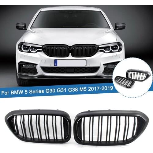 2PCS Matte Black Car Front Bumper Kidney Grille Racing Grills For BMW 5 Series Sedan G30 G38 528i 530i 535i 2017 2018 2019 2020