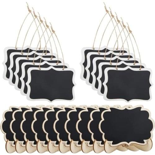 20 Pack Mini Rectangle Chalkboard Label, Findtop Foot Stand And Hanging Chalk Blackboard Wood Small Message Board