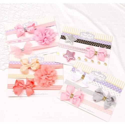 3Pcs/set Baby Headband Floral Solid Color Dot Printed Pink Bows Newborn Baby Girl Kawaii Headband Hair Accessories Girls Turban