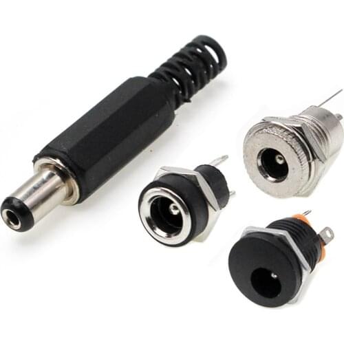 5 style 2/5/10Pairs 5.5 x 2.1mm Male Plugs + DC Power Socket Female Jack Screw Nut Panel Mount Connector 5.5*2.1MM DC022 005 025