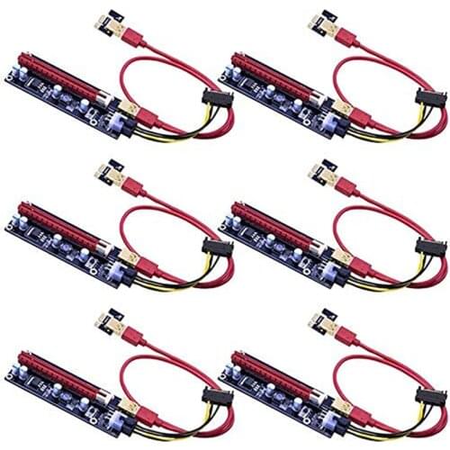 6pcs PCIE Riser 1X to 16X Graphics Extension for GPU Mining Powered Riser Adapter Card, 60cm USB 3.0 Cable VER009S
