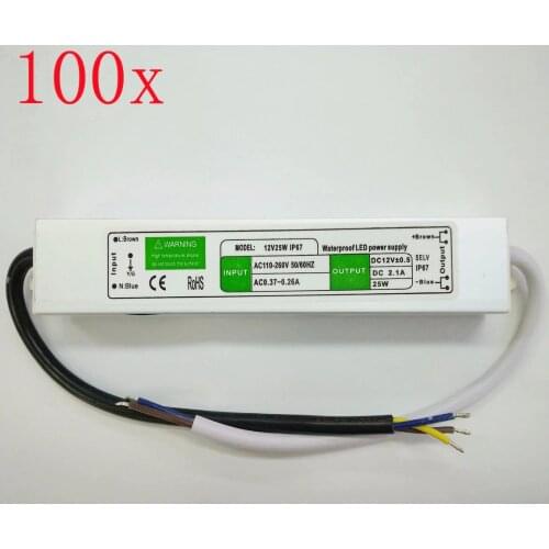 FREE DHL/CDEK,100pcs/lot DC12V 25W LED power driver for DC12V LED light,Input 110V~260V IP67 waterproof power supply transformer
