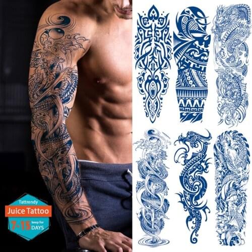 Large Arm Sleeve Tattoo Dragon Pigeon Jesus Waterproof Temporary Tattoo Sticker Holy Holiness Men Full Skull Totem Tattoo Juice
