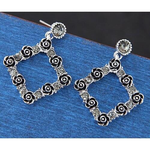 Boucle d'oreille ethnique earrings black color bohemian jewelry rose flower hanging earrings square shape free shipping
