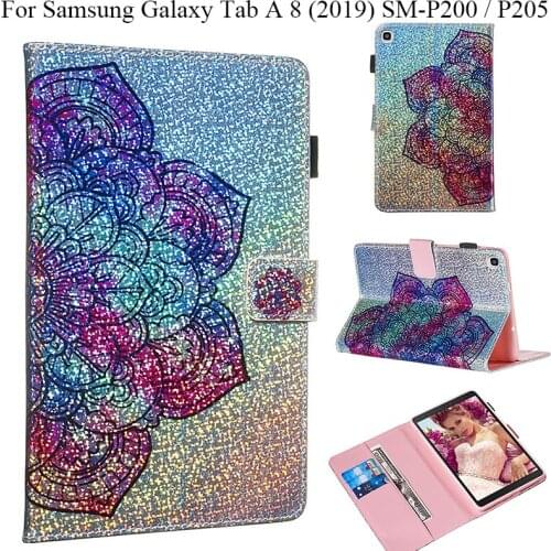 Glitter Effect PU Leather Case For Samsung Galaxy Tab A 8.0 with S Pen 2019 SM-P200 SM-P205 Luxury Flip Stand Cover Card Slots