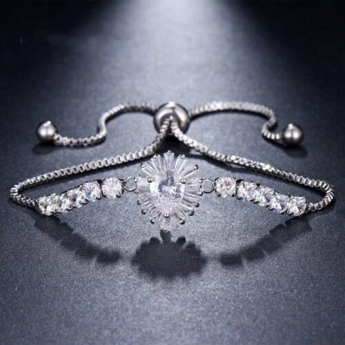 Ekopdee Luxury Flower Design Zircon Chain Bracelet For Women Elegant Sliver Color Cubic Zirconia Bracelets Bride Wedding Jewelry