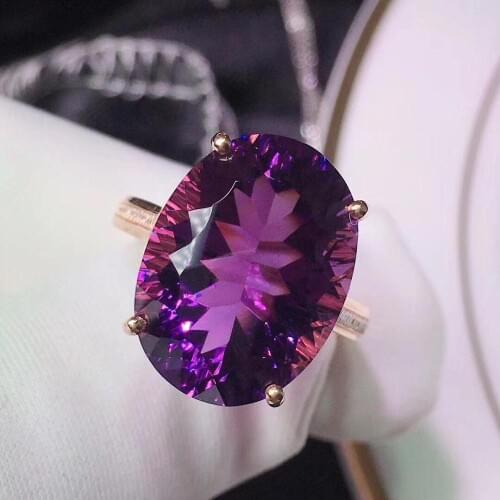 H628 Fine Jewelry Real Pure 18 K Rose Gold Jewelry AU750 100% Natural Amethyst 14.77ct Female Rings for Women Fine Ring