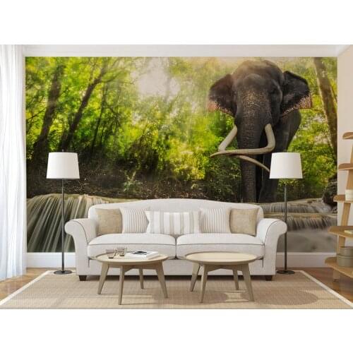 Custom 3D Photo Wallpaper Forest Waterfall Elephant Animal Art Removable Wall Mural Wall Stickers