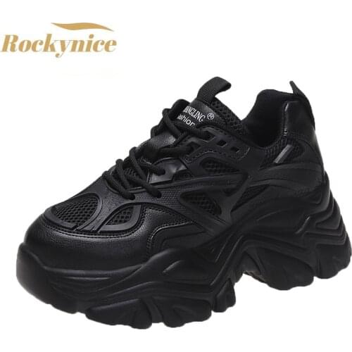 Autumn Dad Chunky Sneakers Casual Vulcanized Shoes Woman 2021 High Platform Shoes Femme Lace Up Breathable Mesh Sneakers Women