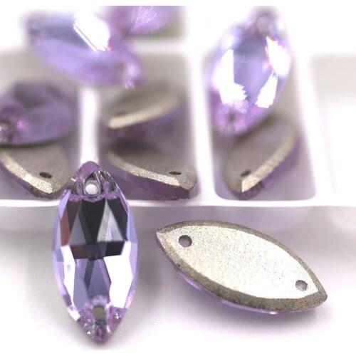 Hot selling 7x15mm glass sew on rhinestones Leaf shape Violet crystal flatback rhinestones diy Wdding dress/clothing accessories