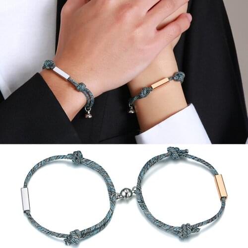 Magnetic Couple Bracelets Custom King Queen Braided Thread Braslet Love Forever Bracelet Valentines Gift Friendship Jewelry