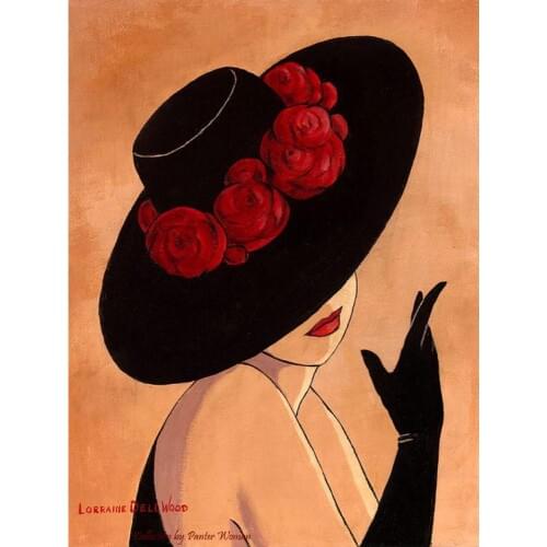 Oil art portrait paintings for living room Lady in black red hat hand-painted modern art