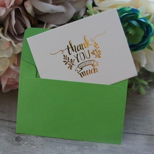 Multi-use 25pcs Mini thank you Card gold with green envelope Scrapbooking party invitation DIY Decor gift party card
