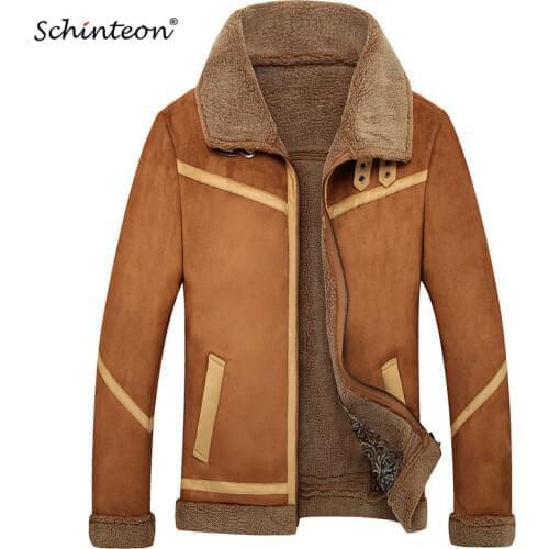 2018 Men Warm Suede Leather Jacket Casual Outwear Slim Parka Faux Lamb Wool Lining Top Quality 4XL