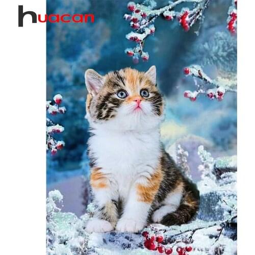 Huacan 5D Diamond Art Painting Kits Cat Picture Of Rhinestones Diamond Embroidery Animal Mosaic Needlework Decoration For Home
