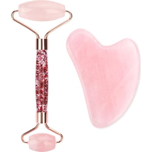 Shiny Facial Roller Guasha Massage Set Natural Jade Stone Face Lift Slimming Wrinkle Removal Thin Neck Chin Skin Care Tools