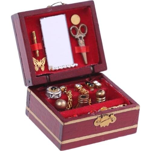 New 1:12 For Dollhouse Exquisite Wooden Mini Vintage Jewelry Box Miniature Furniture Toys Kids Gifts Toy House Accessories