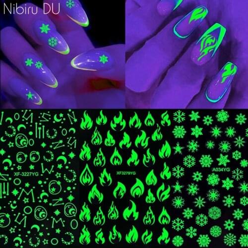 New Halloween Nail Stickers Luminous Spider Star Pumpkin Skeleton Sliders For Nails Art Accessories Decoration Manicure Sticker