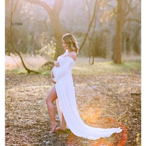 SLYXSH Europe new Maternity Dresses Photography Props Beach White and blue Maternity Long Dress Pregnant Photography Dresses