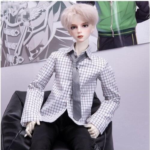 BJD Doll Clothing Fits 1/3 1/4 SD17 Uncle Size Fashion Go With Simple Checked Top Suit Shirt + Striped Tie 2 piece suit