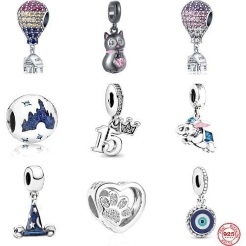New Shiny Flying House Elephant Cat Paw Bead Pendant Charms Suitable For Pandora Original 925 Sterling Silver Bracelet Jewelry