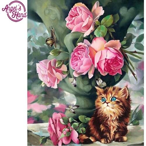 Full Square Drill DIY Diamond Painting Cross Stitch Cat And Flower Rhinestone Decorative Painting 3D Diamond Embroidery