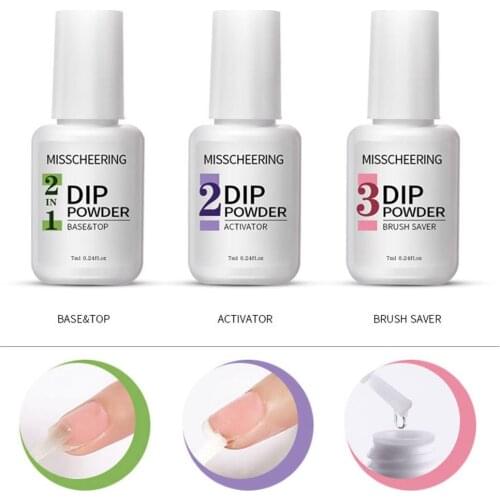 Full Set Dipping Powder Base Top Coat Kits DIY Dip Nail Powder Manicure Set Brush Saver Powder Nail Starter Kit