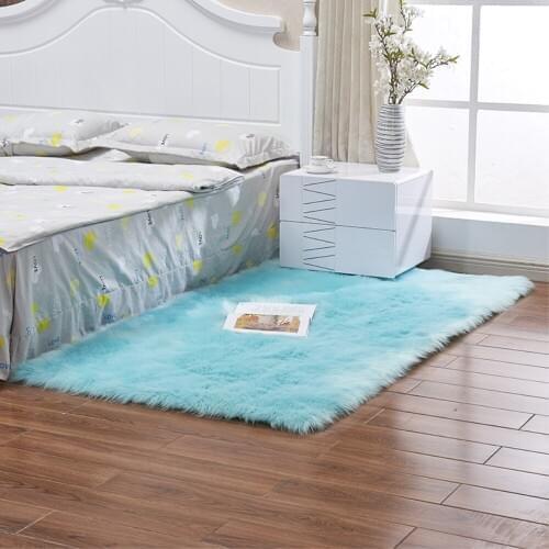 RAYUAN Artificial Wool Blue Rectangle Sheepskin Hairy Carpet Faux Mat Seat Pad Fur Plain Fluffy Soft Area Rug Tapete Carpets