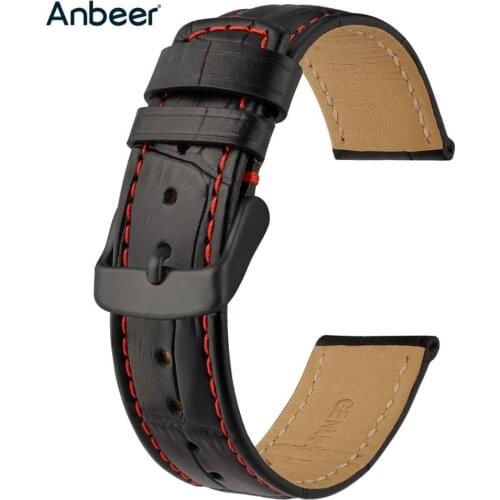 Anbeer Leather Watchband 18mm 20mm 22mm Alligator Embossed Watch Strap Men Women Bracelet Strap Dress Style for Smartwatch