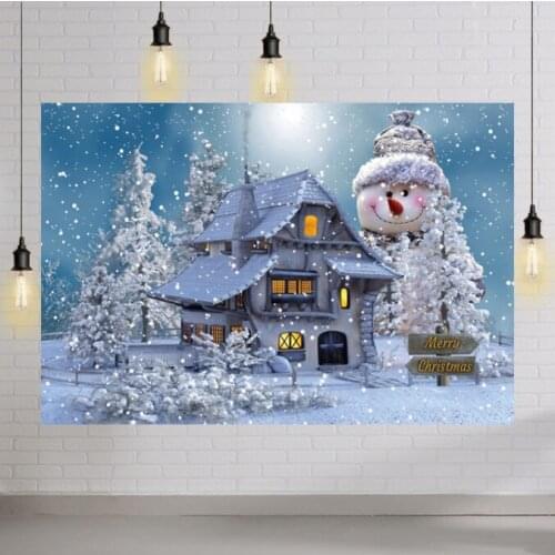 Merry Christmas Background for Photography Snowflake Pine Tree Snowman Snow House Baby Shower Christmas Decor Backdrop Studio