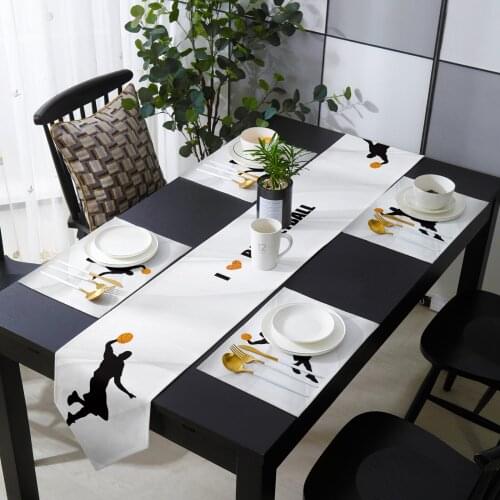 Basketball Sport Grey Table Runner and Placemat Set Table Flag Table Runners Bed Banner for Home Party Wedding Decoration