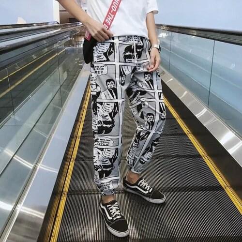Loose Sports Casual Pants Mens Beam Foot Harem Pants Comics Printed Joggers Pants Mens Hip Hop Casual Trousers