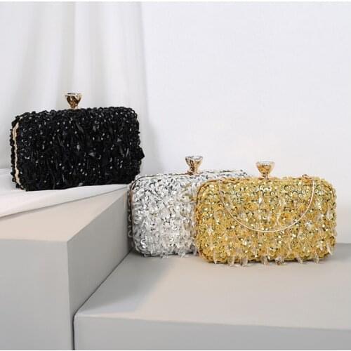 XIYUAN women Handmade beaded handbag ladies fashion banquet cross body bag dinner messenger bag clutch purse for wedding party