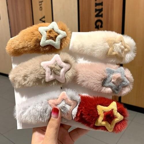New Women Girls Cute Winter Soft Plush Star Hairpins Sweet Hair Ornament Headband Barrettes Hair Clips Fashion Hair Accessories