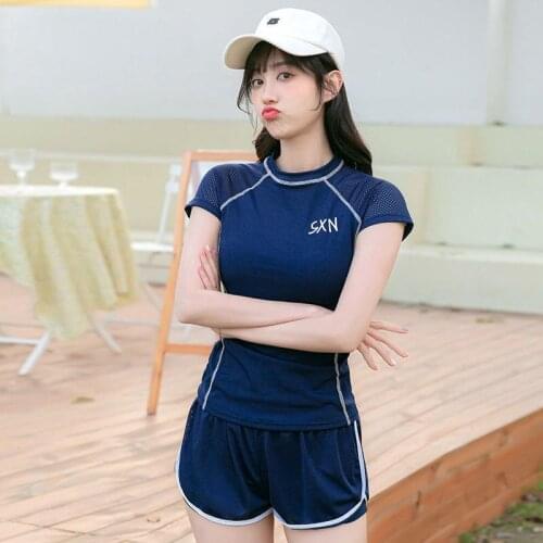 Women Swimsuit Flat-Angle Separate Sports Student Swimming Suit Two-Piece Conservative Thin Hot Spring 2021 Korean Ins Swimwear