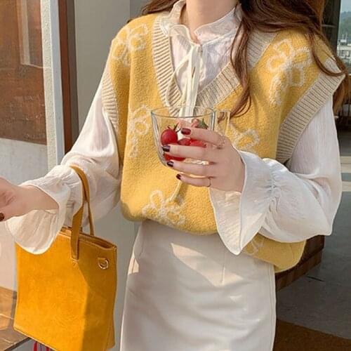 WomenS Knitted Vest V-Neck Floral Pattern Stacking Sleeveless Top 2021Spring And Autumn New College Style Casual Fashion Simple