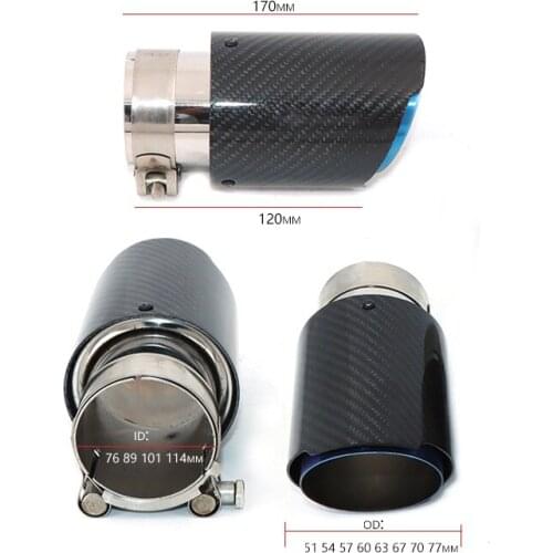 1pcs exhaust pipe modified carbon fiber twill bright material exhaust tail throat 304 roasted blue 170mm length tail mouth DZ012