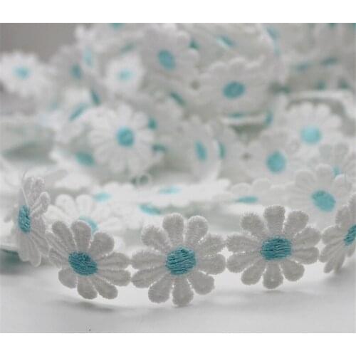 15 yards Daisy Flower Embroidered Lace Ribbon Fabric Lace Trim For Sewing DIY Handcraft Wedding Costume Decoration