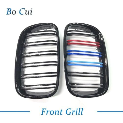 2PCS Front Gloss Black+3Color Dual Slat Bumper Kidney Grille Grill For BMW E70 X5 E71 X6 2007-2013