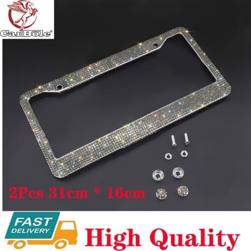 NEW 2 Pack Registration Plate Holder Handcrafted Crystal Premium Stainless Steel Bling Metal Bling License Plate Frame