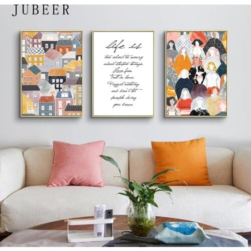 Scandinavian Style Abstract Canvas Painting Colorful Wall Art Poster Picture Life Quotes Pictures for Living Room Home Decor