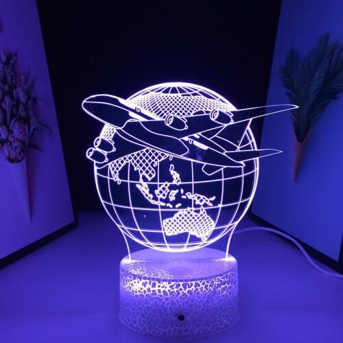 Acrylic Panel White Cracked Base Aircraft Series 3D Neon Lamp Bedroom Ornaments 7 Color Changes With Remote Control USB Charging