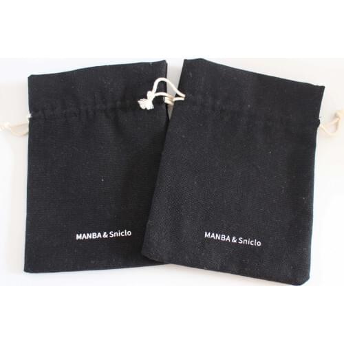 Black 100% cotton bag Custom logo custom size Drawstring cotton bag