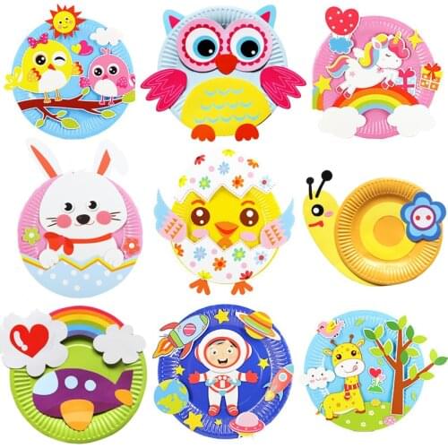 Children Kids Funny Toys Paper Plate Art Crafts DIY Puzzle Art Toys for Preschool Boys Girls Educational Paper Tray crafts Gifts