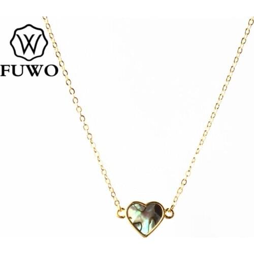 FUWO Carve Heart-shaped Seashell Pendant with Gold Filled Brass Chain Abalone/White/Black/Pink Shell Necklace Jewelry Gift NC513