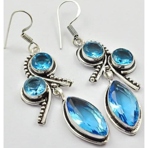 Blue Topas , Silver Overlay on Copper Earrings ,62mm , E2621