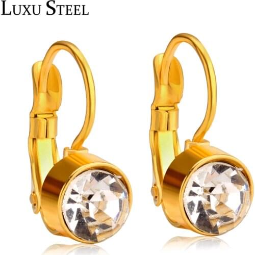 LUXUSTEEL Top Selling Stainless Steel Luxury Clip Earring Zircon Fashion Brilliant Round Ladies Wedding Earring For Christmas