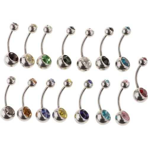 15Pcs - VALUE PACK - Navel Ring Barbell Crystal Rhinestone Belly Button Ring Bar Piercing 18g Gauge