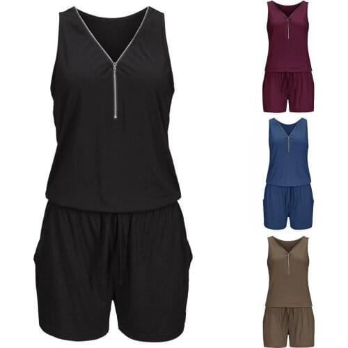 Sexy Women Beach Zipper V-Neck Sleeveless Slim Jumpsuit Romper Playsuit Shorts perfecr gifts for women